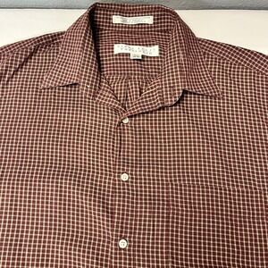 Perry Ellis‎ Portfolio Brown Plaid Button Up Long SL Shirt Career Casual 15 1/2
